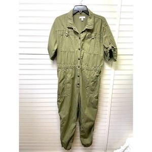 Topshop Short Sleeve Snap Front Utility Jumpsuit